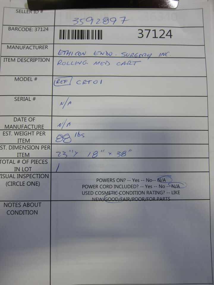 ETHICON CRT01 Pharmacy/Med Cart