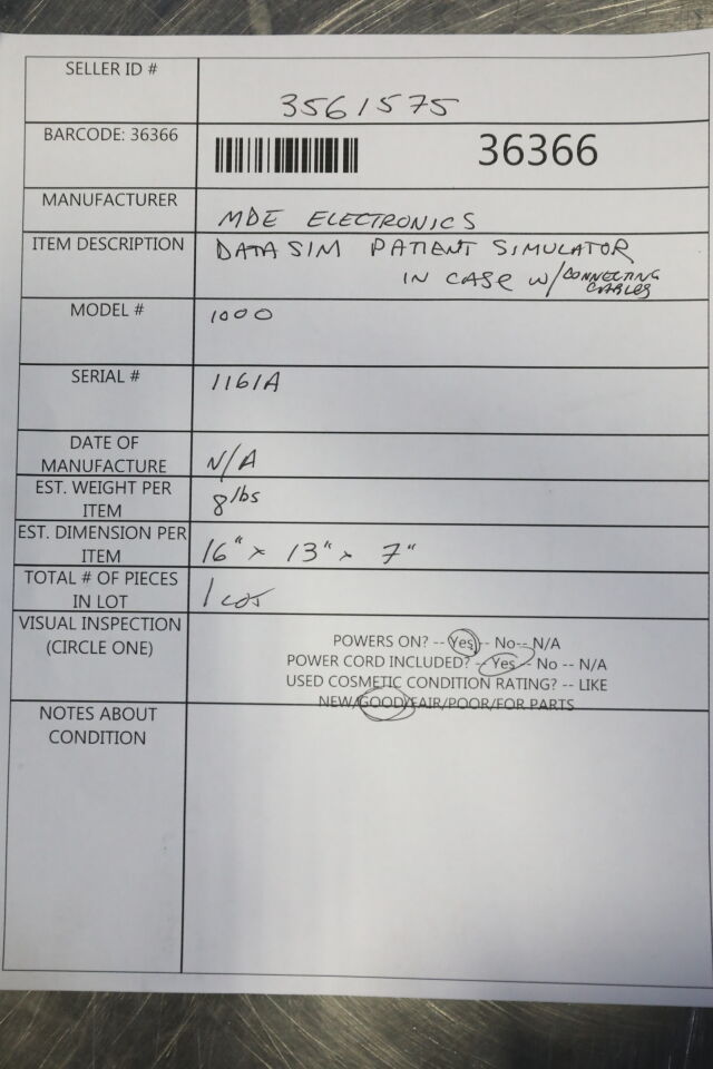 MDE ELECTRONICS Datasim 1000 Patient Simulator