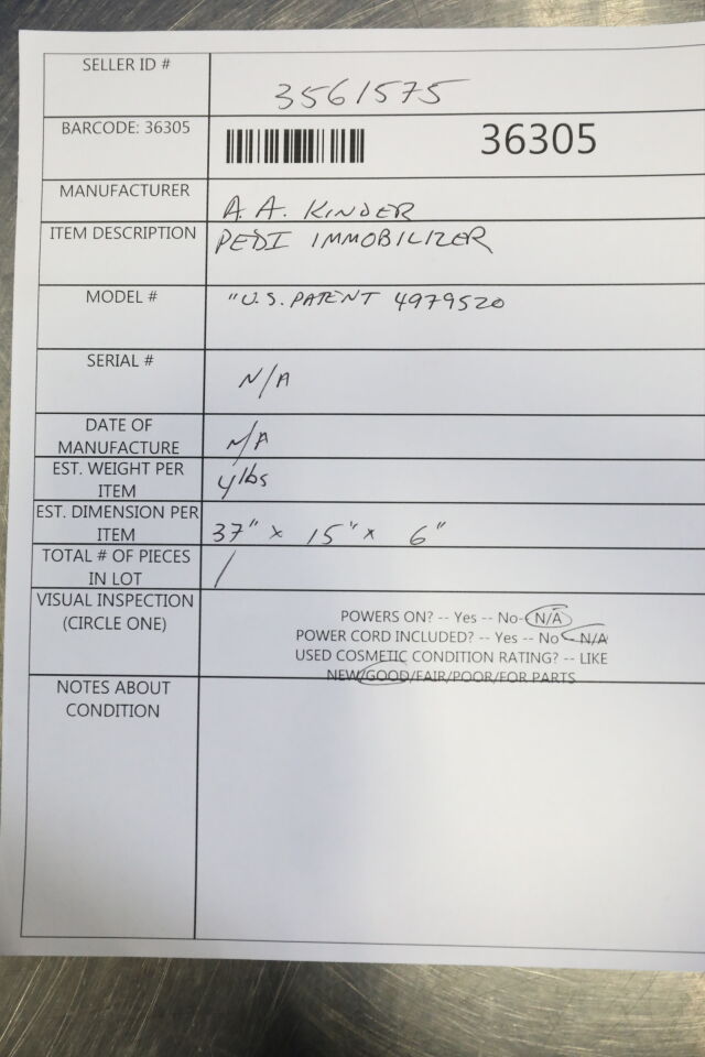 AA KINDER US Patent 4979520 Pedi Immobilizer