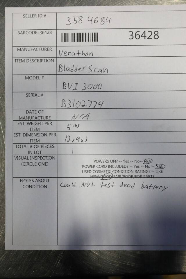 VERATHON Bladderscan BVI 3000 Urology