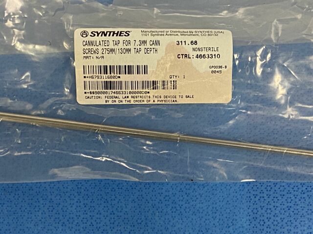 SYNTHES Cannulated Tap For 7.3mm Cann Screws 275mm/130mm