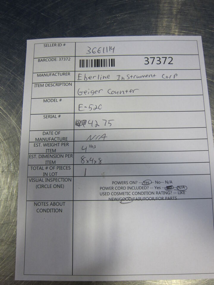 EBERLINE INSTRUMENTS CORP E-52C Radiation Meter