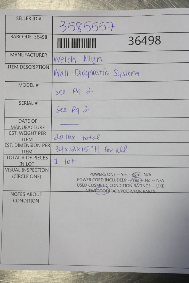 WELCH ALLYN Various Wall Diagnostic System
