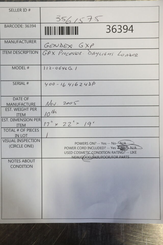 GENDEX 112-0646G1 GDX Processor Dental X-Ray