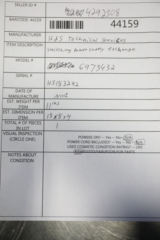 H&S TECHNICAL SERVICES 6973432 Switching Power Supply Exchange