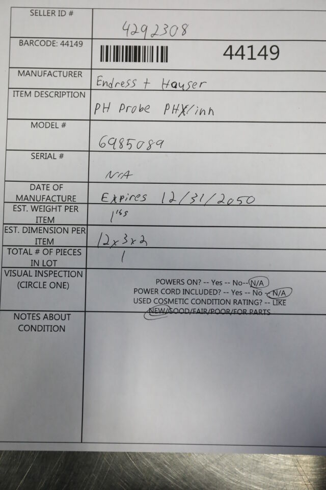 ENDRESS & HAUSER 6985089 PH Probe PHX/Inn