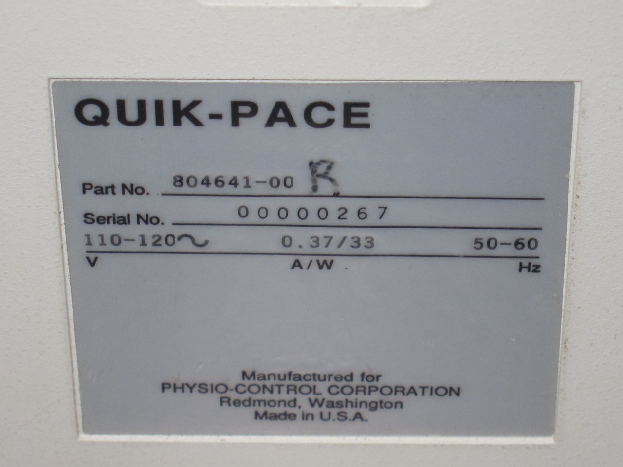 PHYSIO-CONTROL CORPORATION Quik-Pace Pacemaker