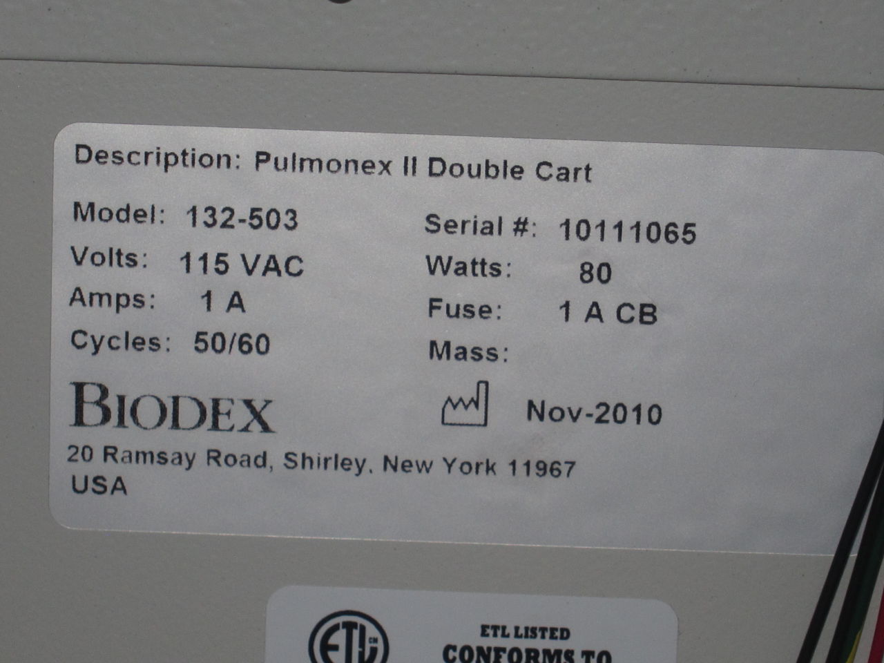 BIODEX MEDICAL Pulmanex 132-503 Xenon System