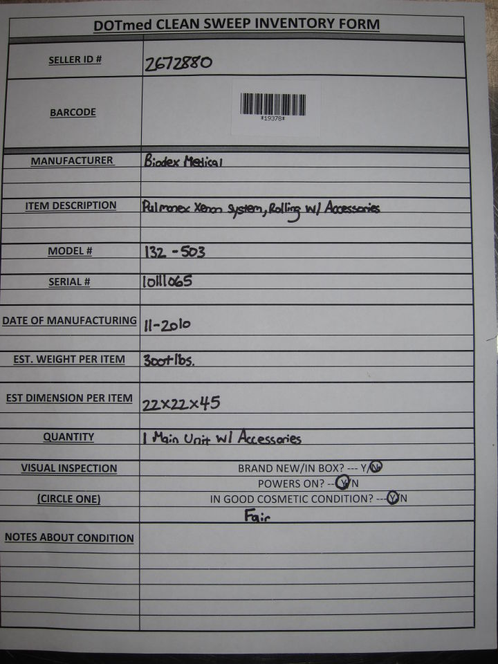 BIODEX MEDICAL Pulmanex 132-503 Xenon System