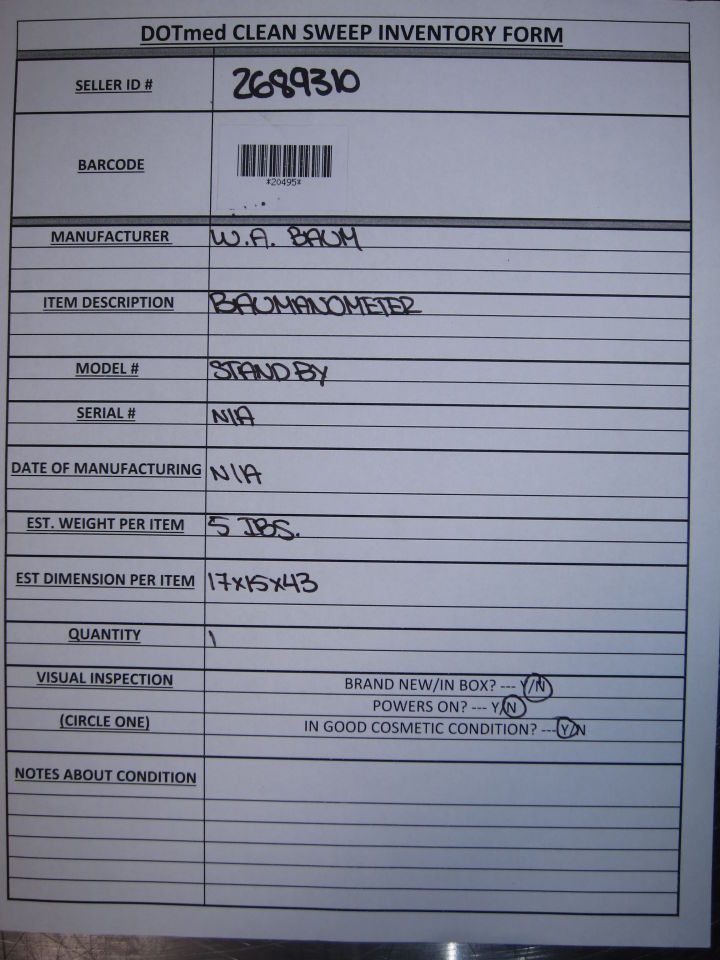W.A. BAUM Standby BP Monitor