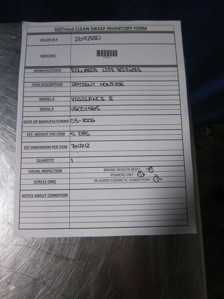 EDWARDS LIFE SCIENCE Vigilance II Monitor