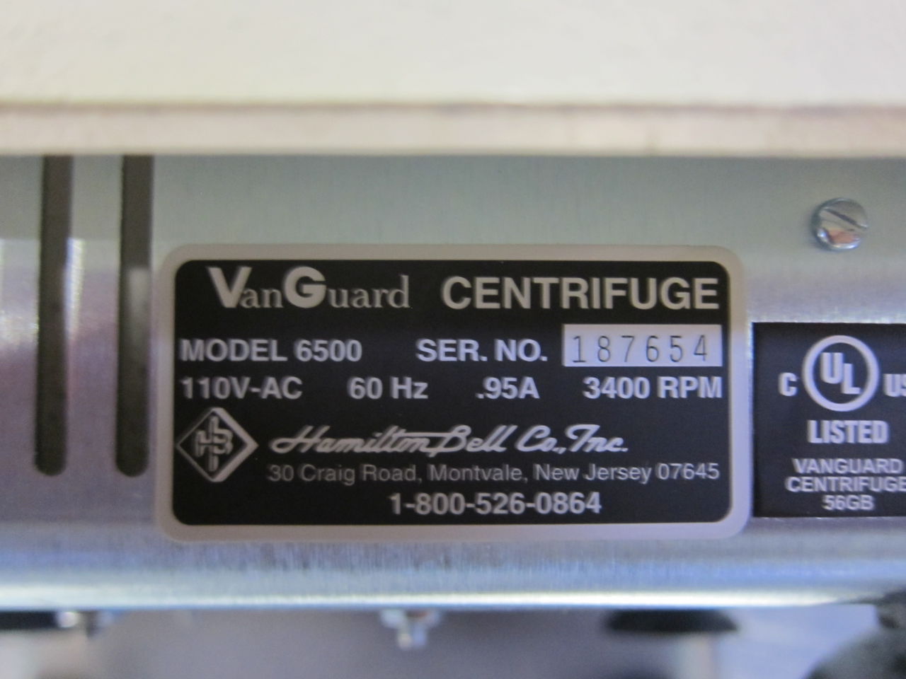 HAMILTON BELL/MARKETLAB Vanguard V6500 Centrifuge