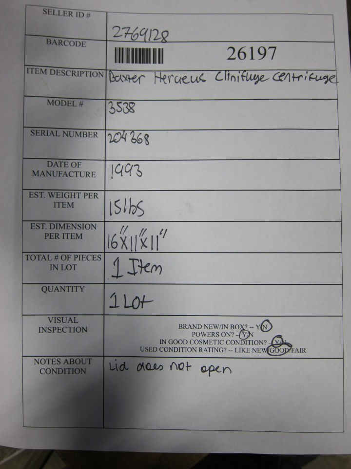 BAXTER/HERAEUS Clinifuge Centrifuge