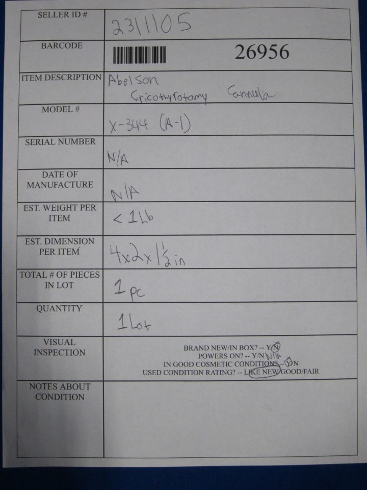 BECTON DICKENSON Abelson Cricothyrotomy Cannula