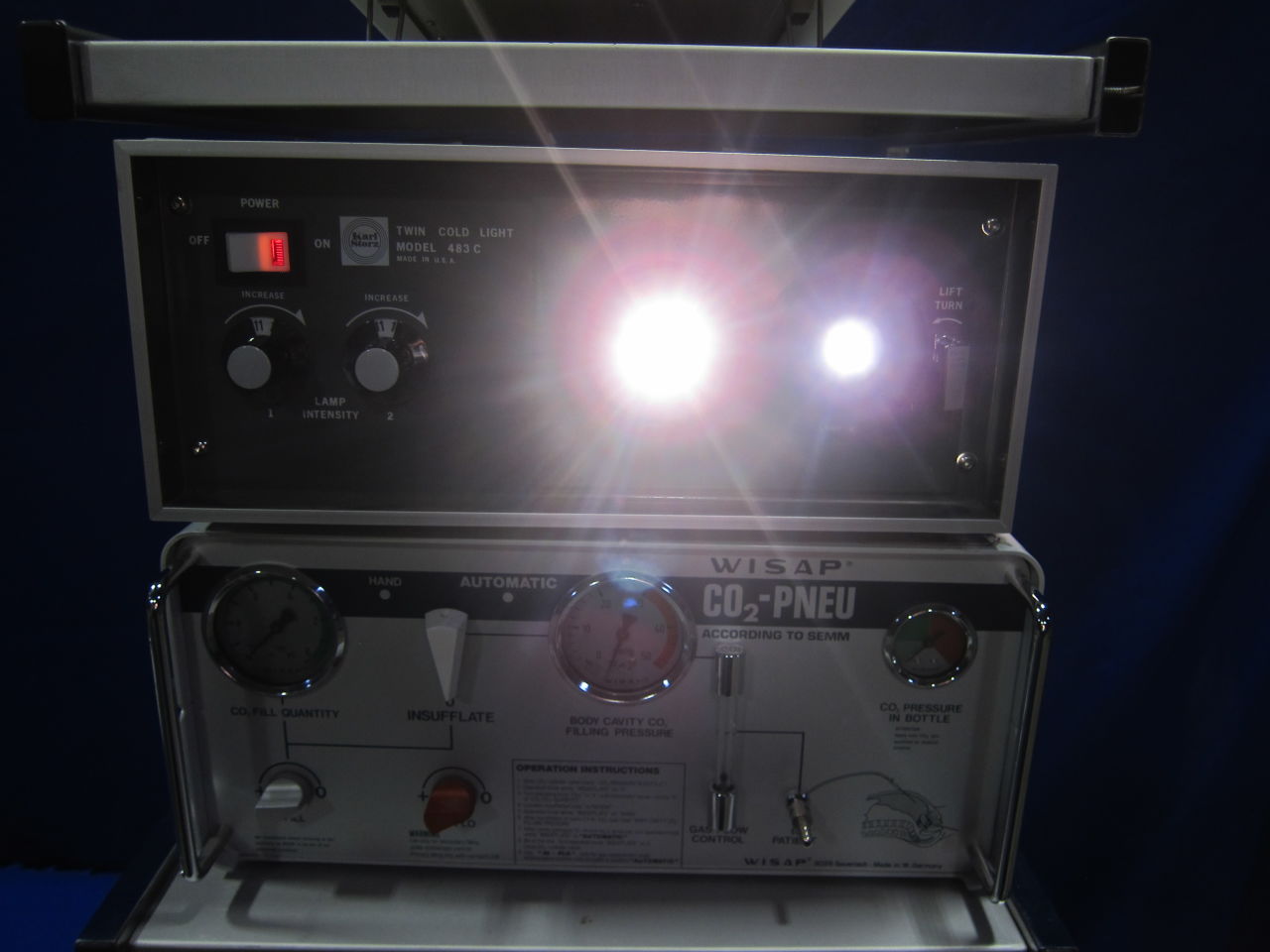 KARL STORZ / WISAP Various Tower w/ Insufflator, Cold Light, Light Balance Box, Camera