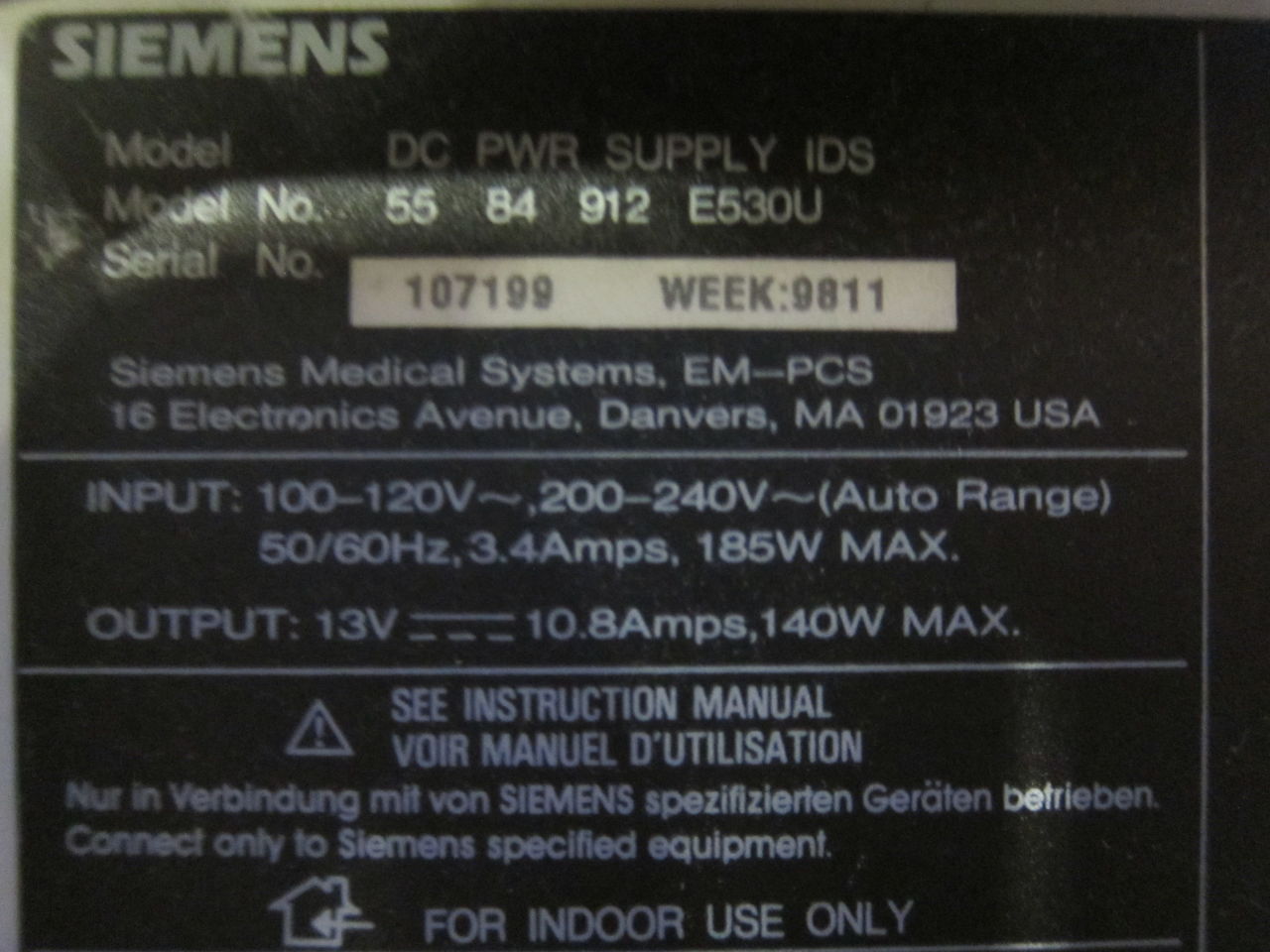 SIEMENS DC Pwr Supply IDS Power Supply