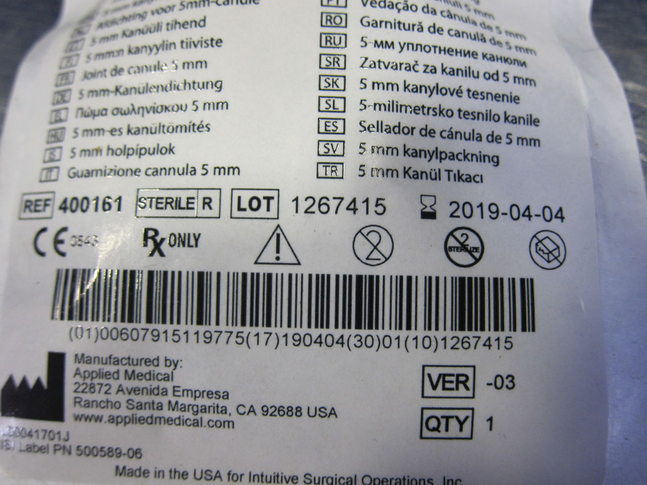 INTUITIVE SURGICAL DA VINCI 400161 Cannula Seal - Lot of 31