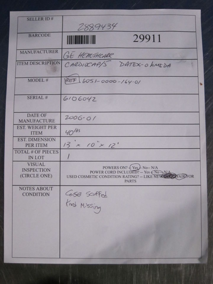 GE DATEX-OHMEDA Cardiocap 5 Monitor