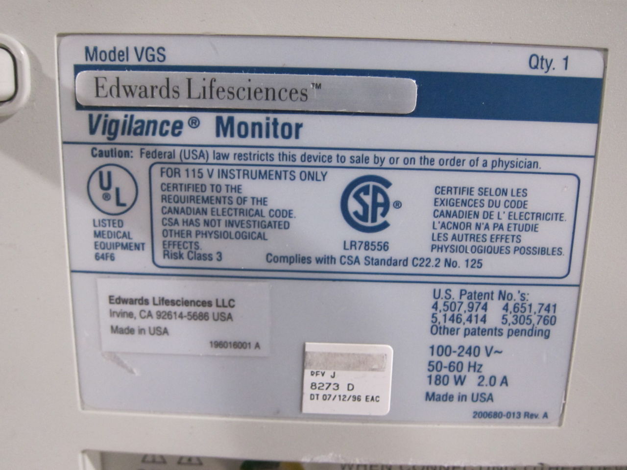 EDWARDS LIFESCIENCES Vigilance Monitor