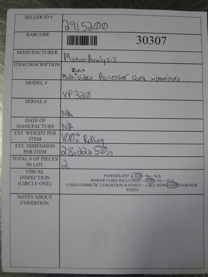 MOTION ANALYSIS VP320 Physical Therapy Unit