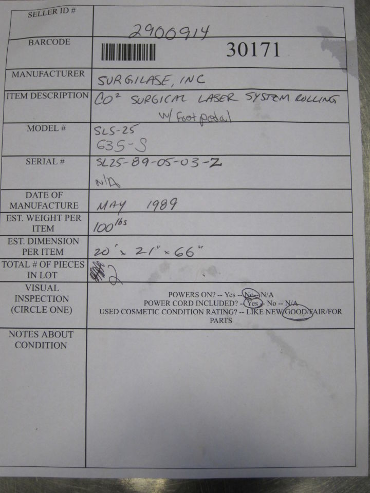 SURGILASE SLS-25 Laser - Co2