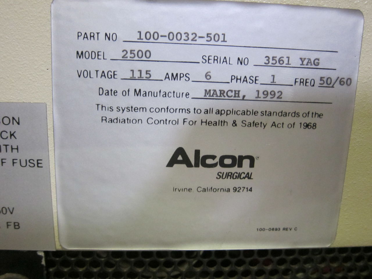 ALCON 2500 LE Series Laser - YAG
