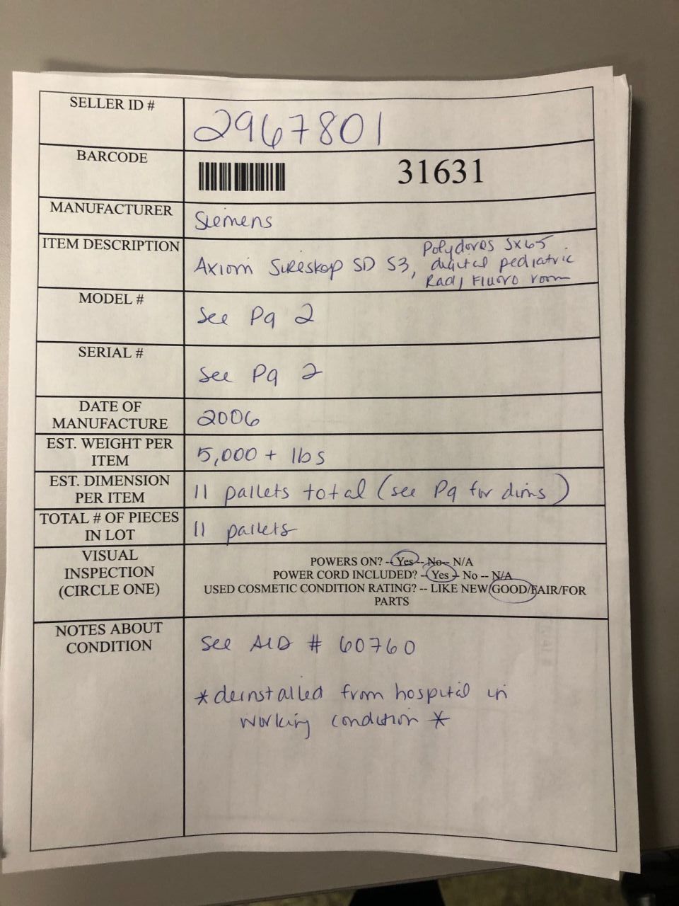 SIEMENS Axiom Sireskop SD S3, Polydoros SX65 Digital Pediatric Rad/Fluoro Room