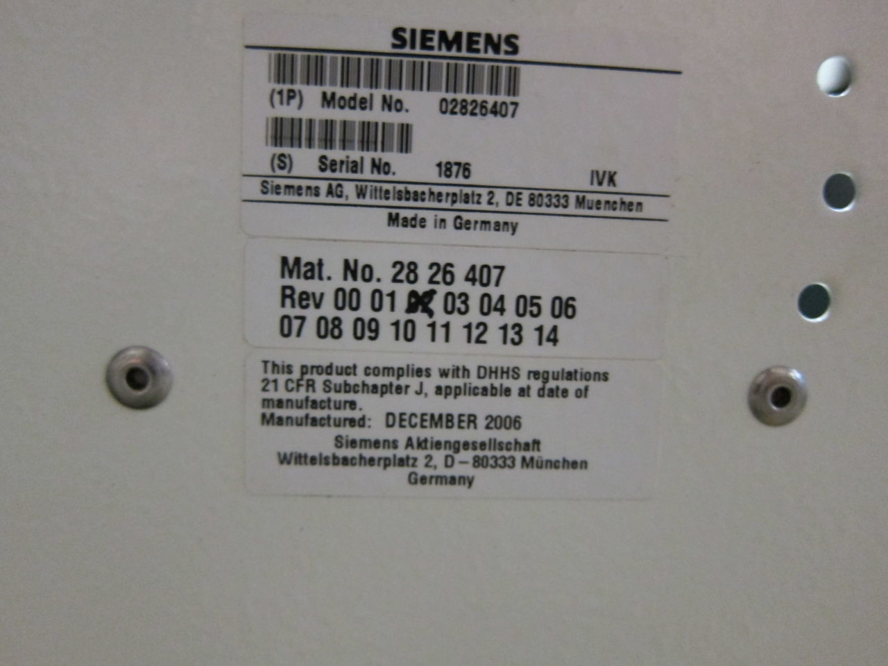 SIEMENS Axiom Sireskop SD S3, Polydoros SX65 Digital Pediatric Rad/Fluoro Room
