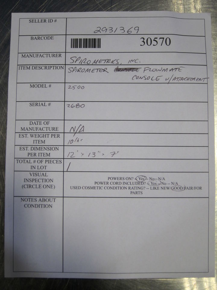 SPIROMETRICS Flowmate 2500 Spirometer