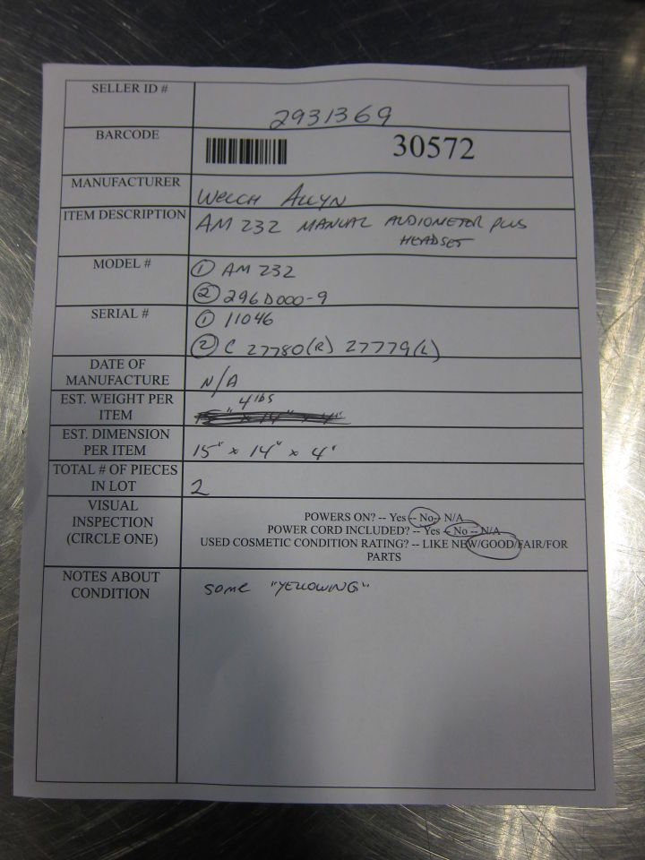 WELCH ALLYN AM 232 Audiometer