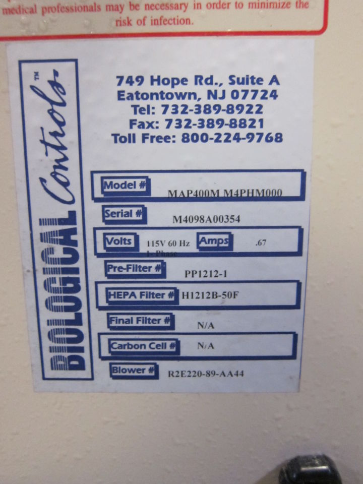 BIOLOGICAL CONTROLS Microcon 400 System