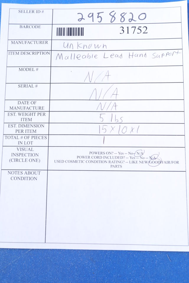 Malleable Lead Hand Support