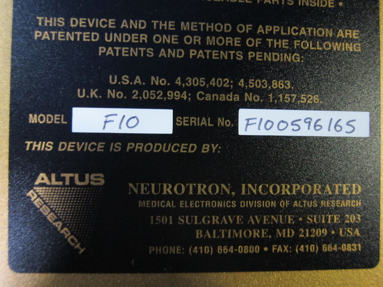 ALTUS RESEARCH CPT Eagle Neurometer