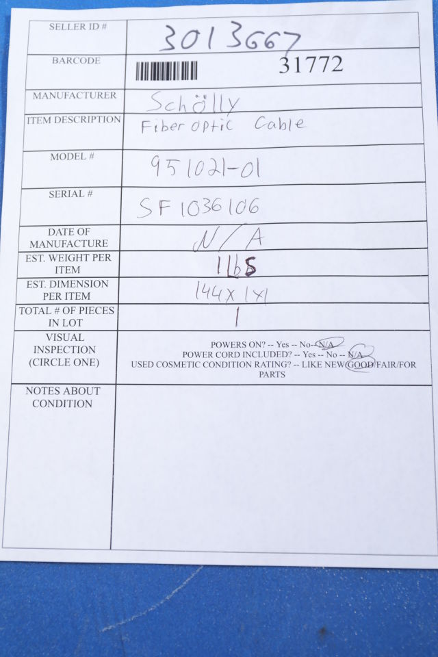 SCHOLLY 951021-01 Fiber Optic Cable