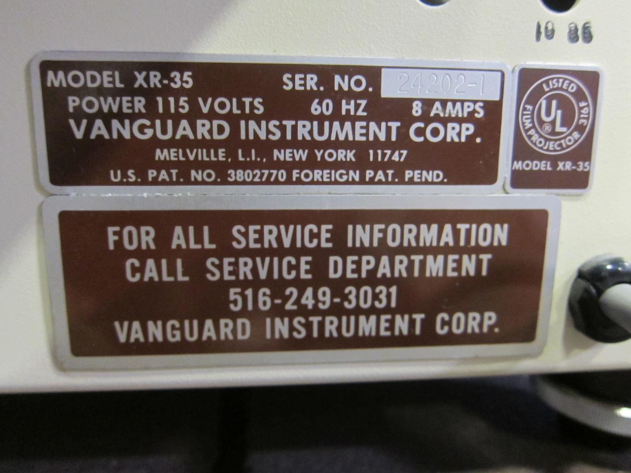 VANGUARD INSTRUMENTS CORP Film Processor
