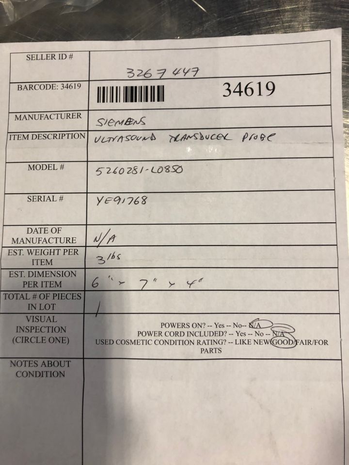 SIEMENS 75L40 Ultrasound Transducer