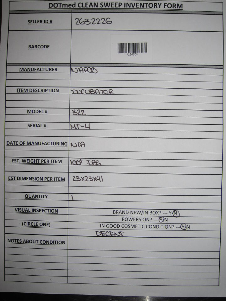 NAPCO Model 322 Incubator