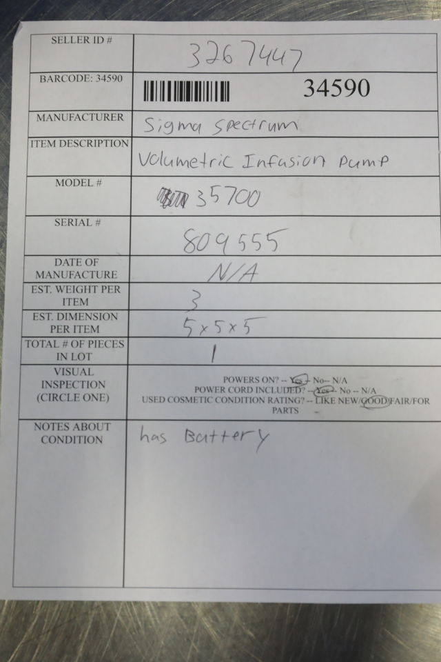 SIGMA SPECTRUM 35700 Pump IV Infusion