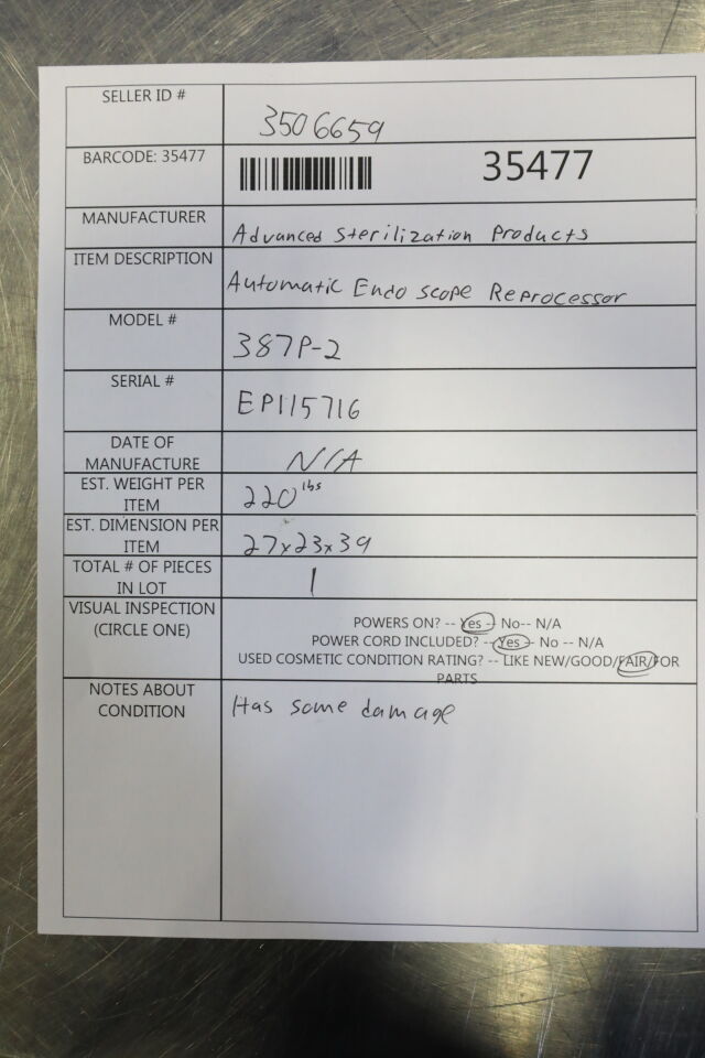 ASP 387P-2 Washer / Disinfector