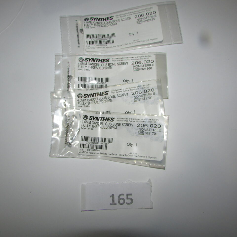 SYNTHES 206.02 SYNTHES 206.020 4.0MM CANCELLOUOUS BONE SCREW LOT OF 4