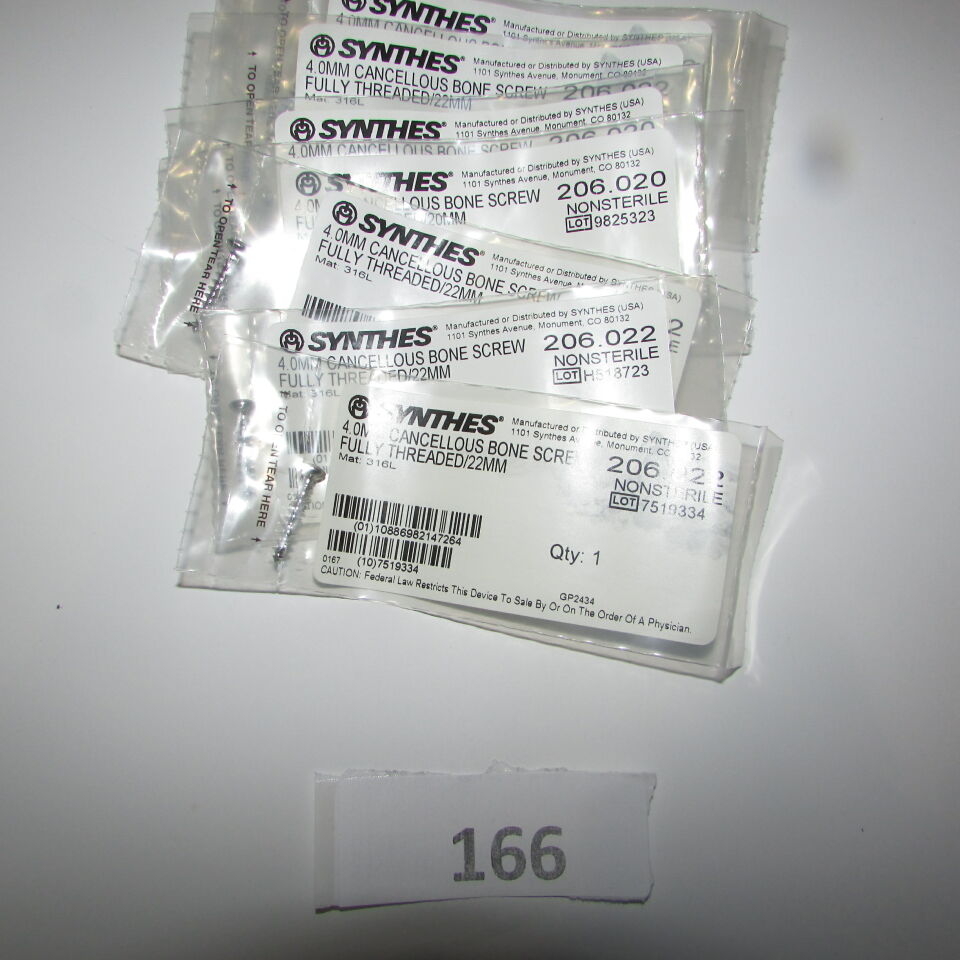 SYNTHES 206.022 SYNTHES 206.022 4.0MM CANCELLOUOUS BONE SCREW LOT OF 8