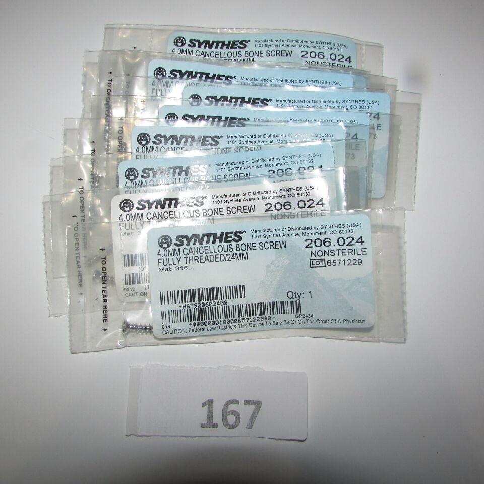 SYNTHES 206.024 SYNTHES 206.024 4.0MM CANCELLOUOUS BONE SCREW LOT OF 10