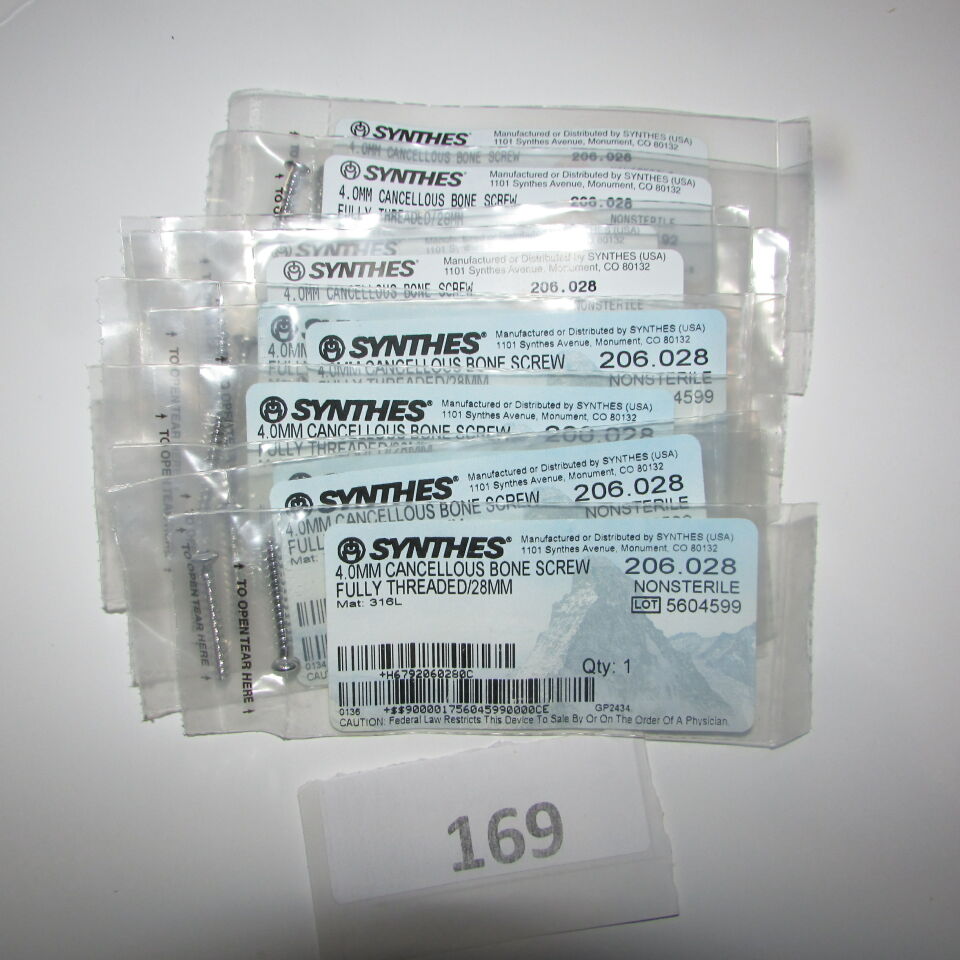 SYNTHES 206.028 SYNTHES 206.028 4.0MM CANCELLOUOUS BONE SCREW LOT OF 10