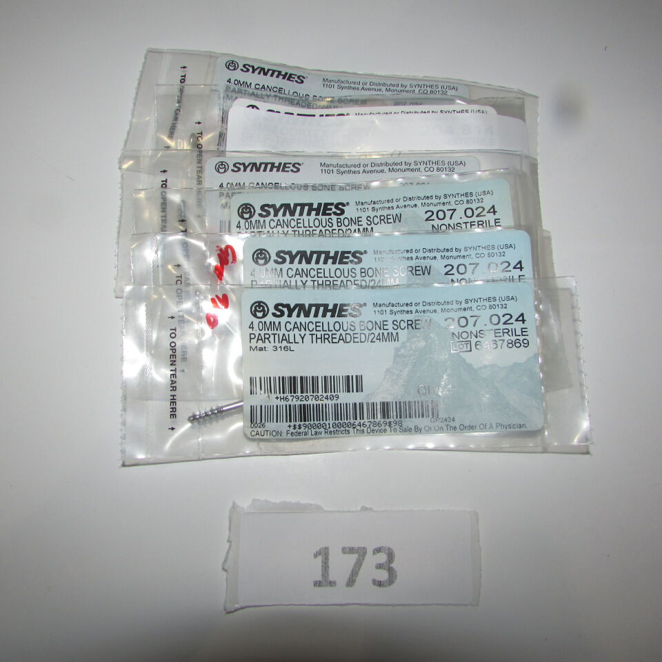 SYNTHES 207.0224 SYNTHES 207.0224 4.0MM CANCELLOUOUS BONE SCREW LOT OF 6