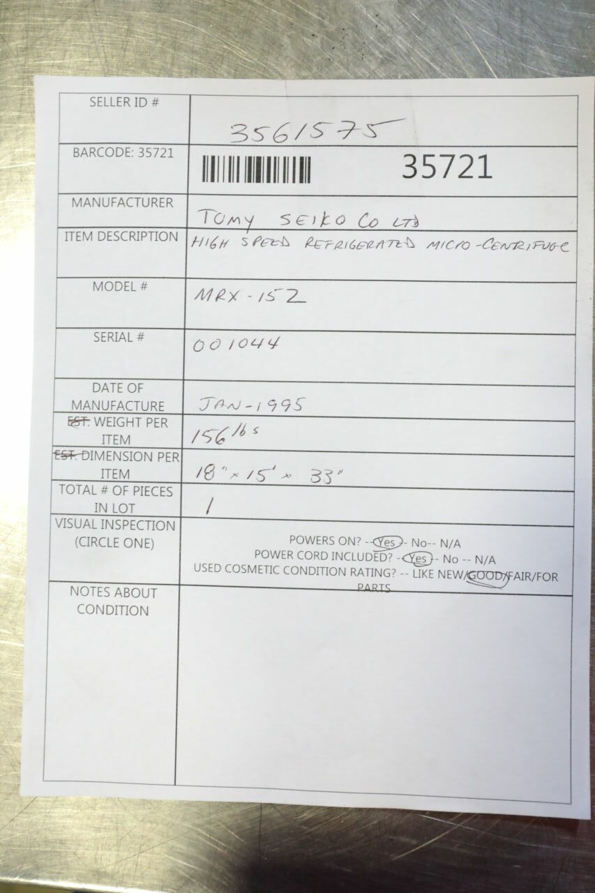 TOMY SEIKO MRX-152 Centrifuge