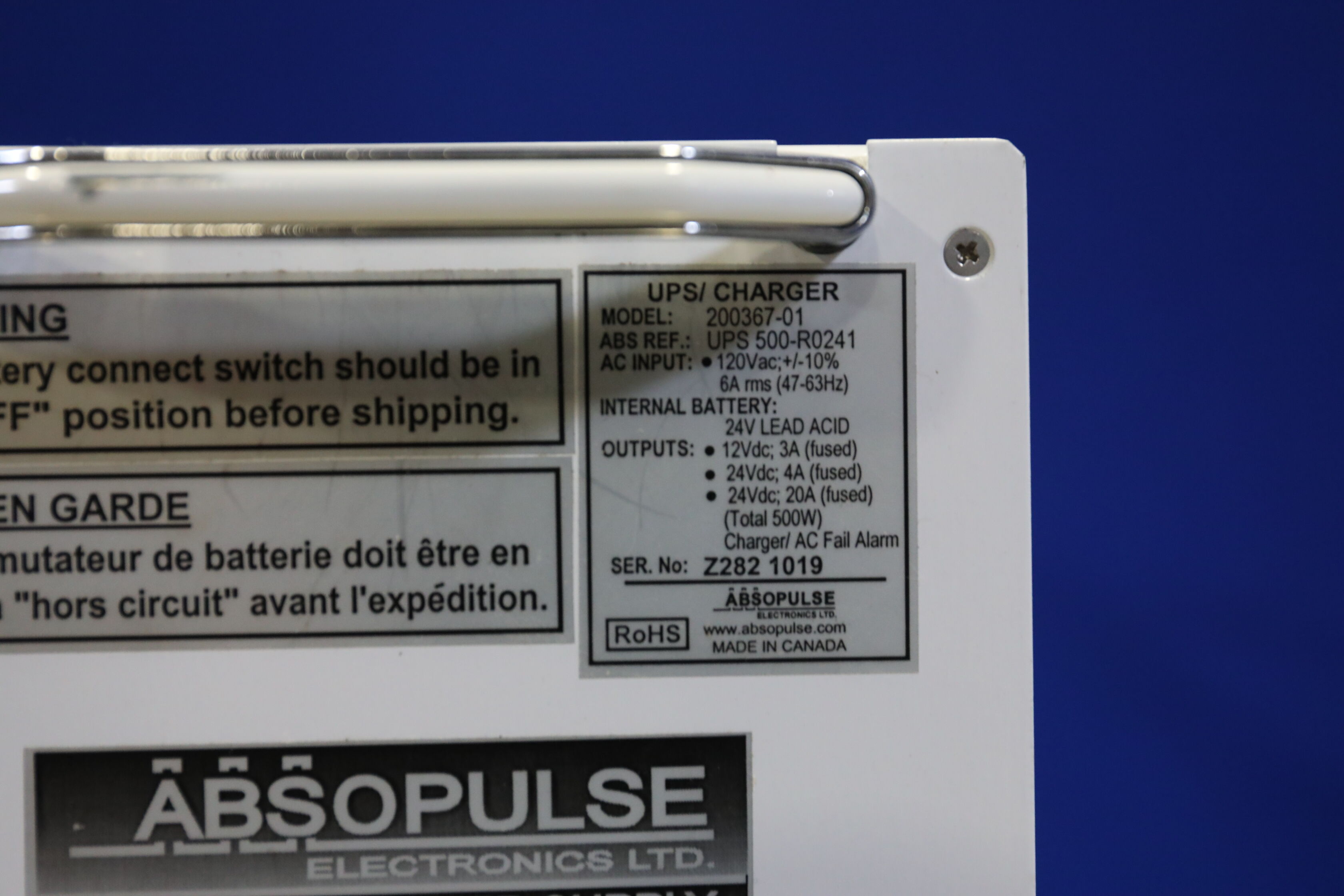 ABSOLUTE ELECTRONICS RHA2020 Uninterruptible Power Supply / UPS