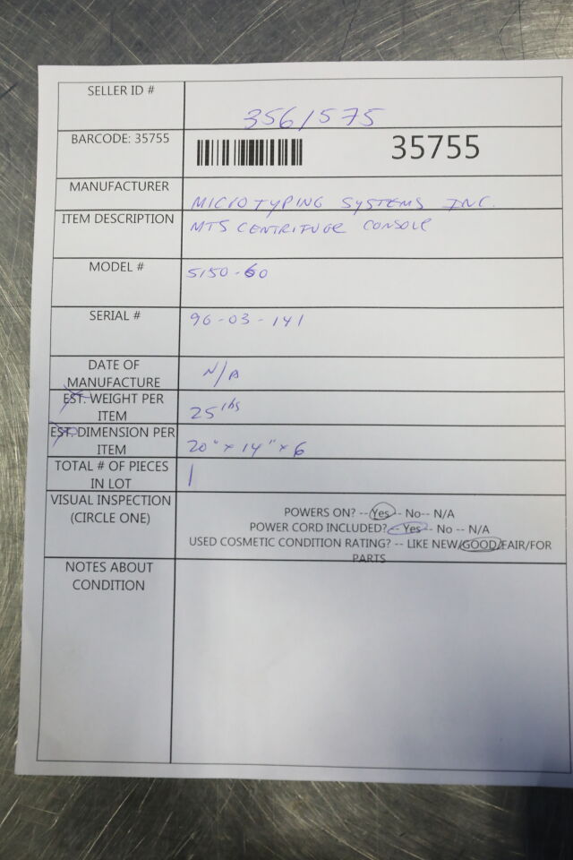 MICRO TYPING SYSTEMS 5150-60 Centrifuge