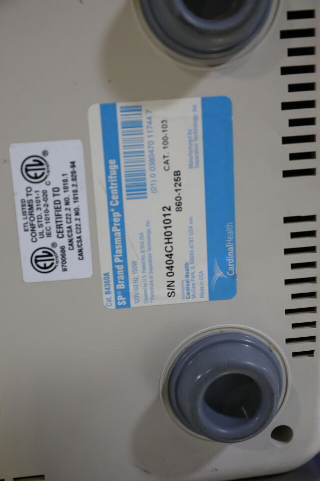 CARDINAL HEALTH SP Brand PlasmaPrep Centrifuge