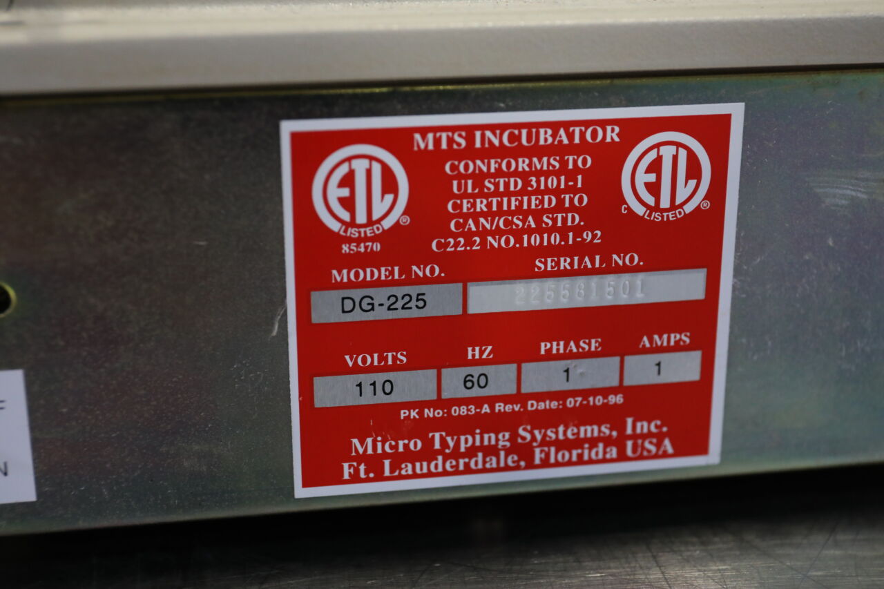 MICRO TYPING SYSTEMS DG-225 Incubator