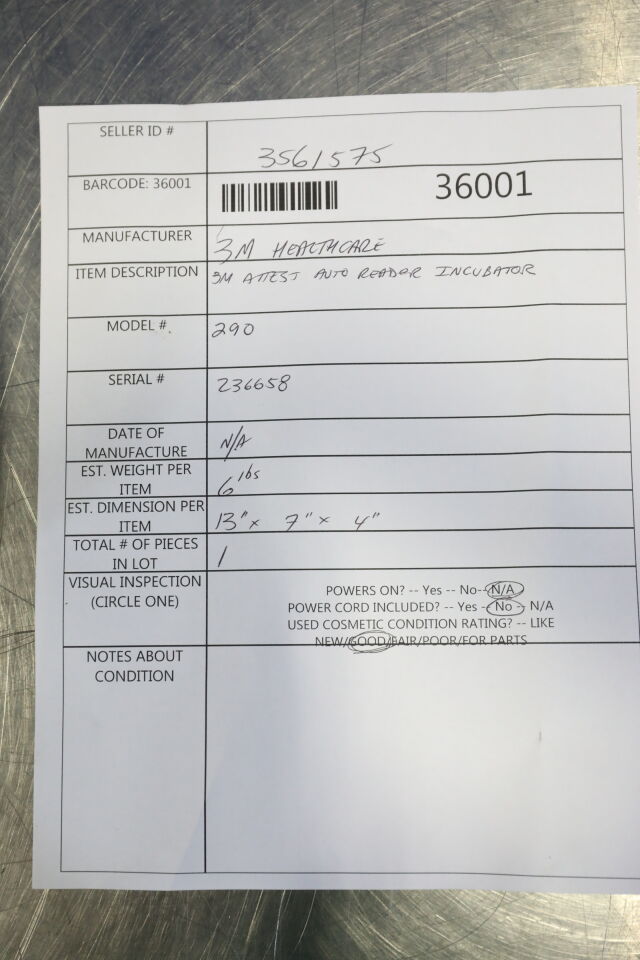 3M Attest Auto Reader 290 Incubator